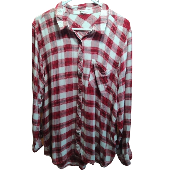 Maurice's Red Buffalo Plaid Button Up Long sleeve Top | Size xxl | - Picture 2 of 4